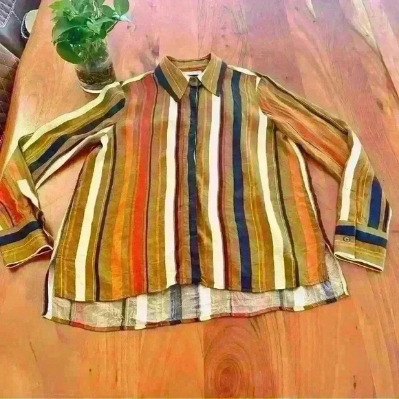 Mango Multicolored Stripes Silky Button Down Shirt Blouse  Size Small - Picture 7 of 12